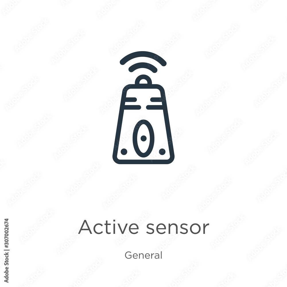 Poster active sensor icon. thin linear active sensor outline icon isolated on white background from general