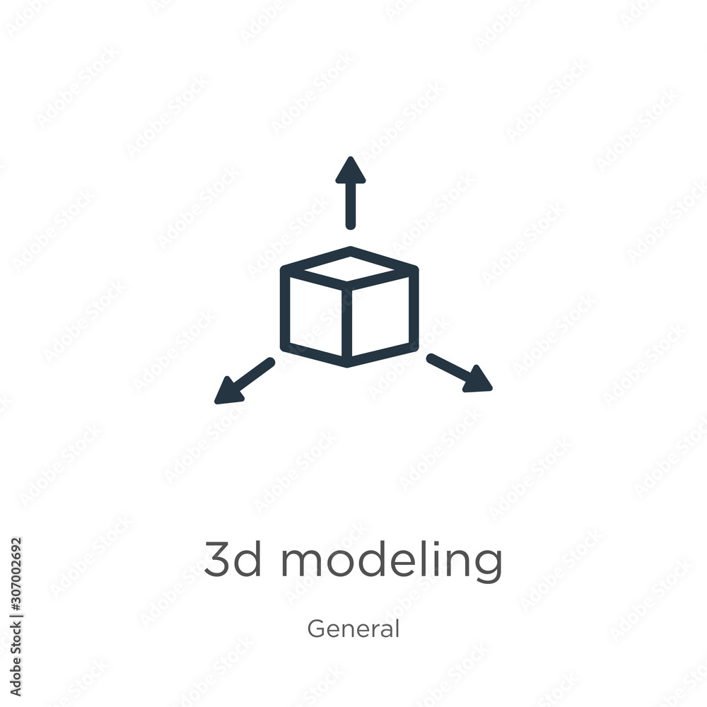 Poster 3d modeling icon. thin linear 3d modeling outline icon isolated on white background from general col