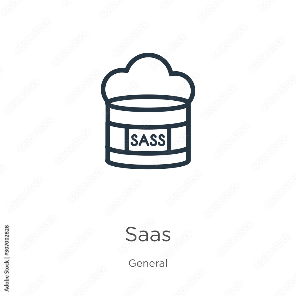 Poster saas icon. thin linear saas outline icon isolated on white background from general collection. line 