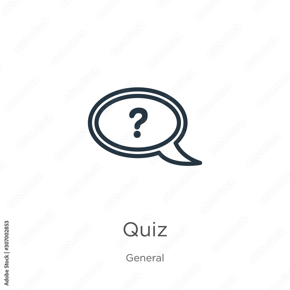 Aufkleber quiz icon. thin linear quiz outline icon isolated on white background from general collection. line 