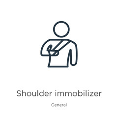 Obraz na płótnie Canvas Shoulder immobilizer icon. Thin linear shoulder immobilizer outline icon isolated on white background from general collection. Line vector shoulder immobilizer sign, symbol for web and mobile