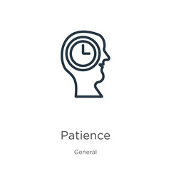 Patience icon. Thin linear patience outline icon isolated on white background from general collection. Line vector patience sign, symbol for web and mobile