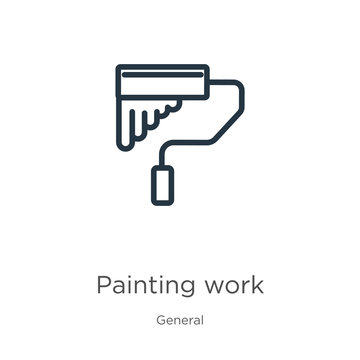 Painting work icon. Thin linear painting work outline icon isolated on white background from general collection. Line vector painting work sign, symbol for web and mobile