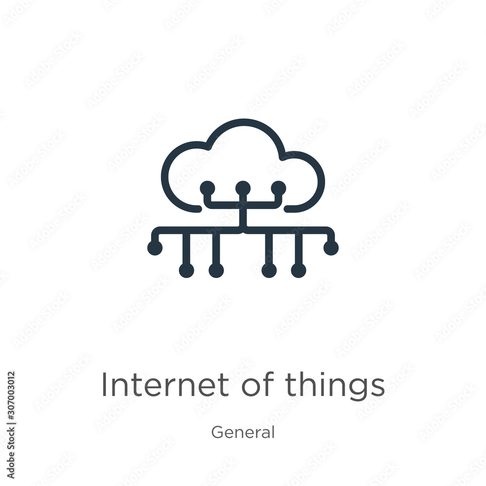 Poster internet of things icon. thin linear internet of things outline icon isolated on white background fr