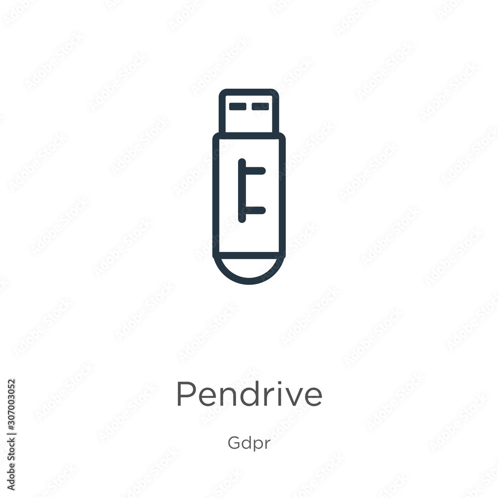Poster pendrive icon. thin linear pendrive outline icon isolated on white background from gdpr collection. 