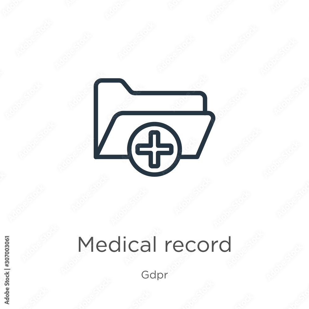 Poster medical record icon. thin linear medical record outline icon isolated on white background from gdpr 