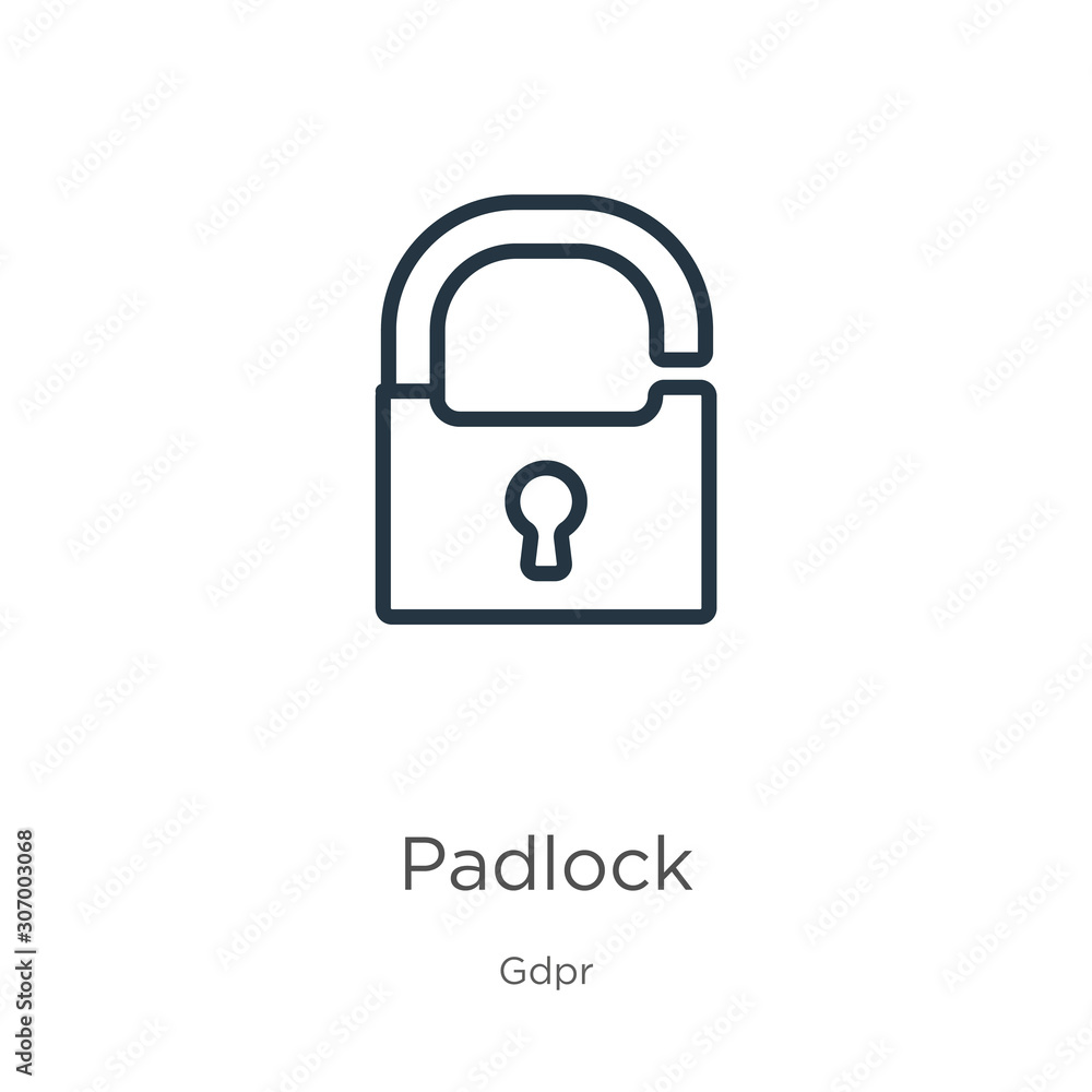 Poster padlock icon. thin linear padlock outline icon isolated on white background from gdpr collection. li