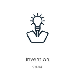 Invention icon. Thin linear invention outline icon isolated on white background from general collection. Line vector invention sign, symbol for web and mobile