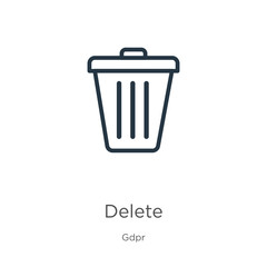 Delete icon. Thin linear delete outline icon isolated on white background from gdpr collection. Line vector delete sign, symbol for web and mobile