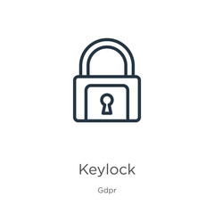 Keylock icon. Thin linear keylock outline icon isolated on white background from gdpr collection. Line vector keylock sign, symbol for web and mobile