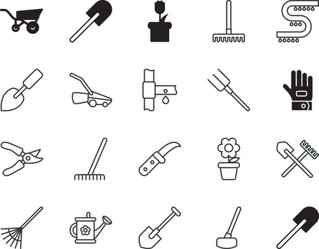 Gardening Vector Icon Set Such As: Pruning, Hoe, Maintenance, Circuit, Silicone Walley, Scoop, Household, Lopping, Protection, Mowing, Mower, Fabric, Digital, Greenery, Petal, Machine, Ground