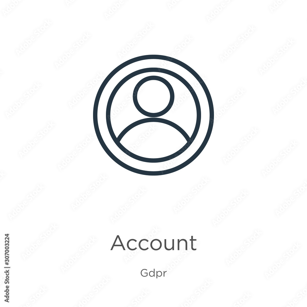 Poster account icon. thin linear account outline icon isolated on white background from gdpr collection. li