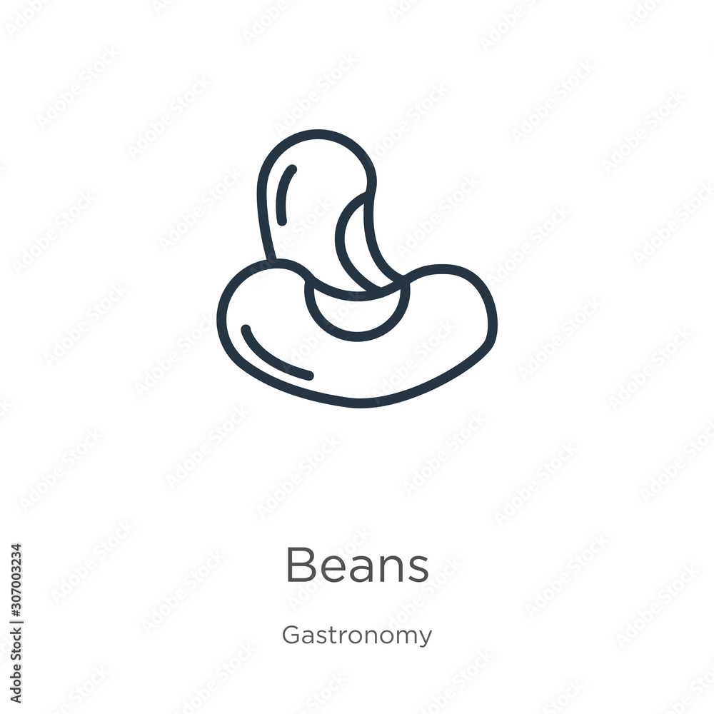 Poster beans icon. thin linear beans outline icon isolated on white background from gastronomy collection. 
