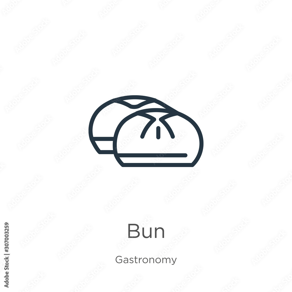 Poster bun icon. thin linear bun outline icon isolated on white background from gastronomy collection. line