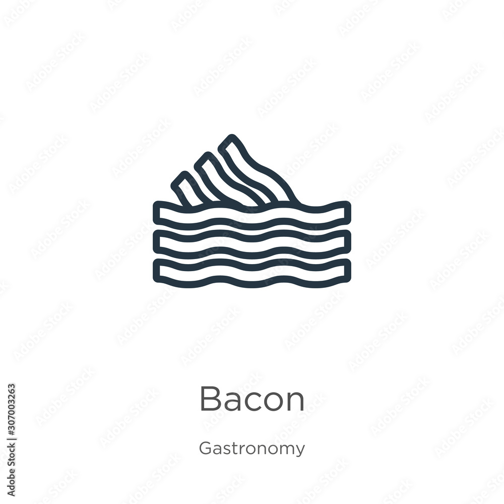 Poster bacon icon. thin linear bacon outline icon isolated on white background from gastronomy collection. 
