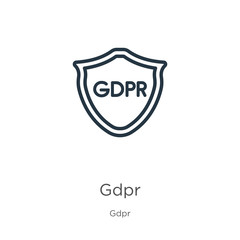 Gdpr icon. Thin linear gdpr outline icon isolated on white background from gdpr collection. Line vector gdpr sign, symbol for web and mobile