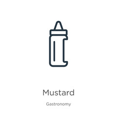 Mustard icon. Thin linear mustard outline icon isolated on white background from gastronomy collection. Line vector mustard sign, symbol for web and mobile