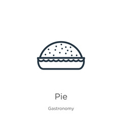 Pie icon. Thin linear pie outline icon isolated on white background from gastronomy collection. Line vector pie sign, symbol for web and mobile