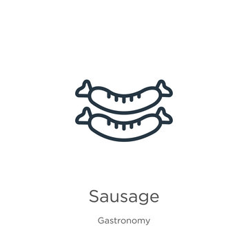 Sausage icon. Thin linear sausage outline icon isolated on white background from gastronomy collection. Line vector sausage sign, symbol for web and mobile