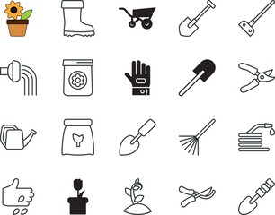 gardening vector icon set such as: gum, alarm, circuit, pictogram, digital, seeding, beauty, boots, autumn, petal, hoeing, microchip, view, innovation, s, department, rake, working, stem, field