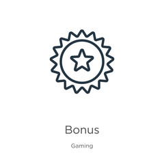 Fototapeta premium Bonus icon. Thin linear bonus outline icon isolated on white background from gaming collection. Line vector bonus sign, symbol for web and mobile
