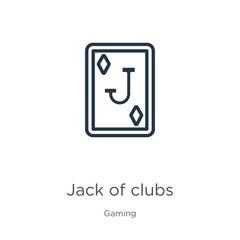 Jack of clubs icon. Thin linear jack of clubs outline icon isolated on white background from gaming collection. Line vector jack of clubs sign, symbol for web and mobile