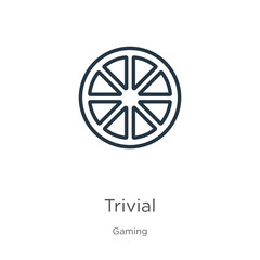 Trivial icon. Thin linear trivial outline icon isolated on white background from gaming collection. Line vector trivial sign, symbol for web and mobile