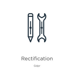 Rectification icon. Thin linear rectification outline icon isolated on white background from gdpr collection. Line vector rectification sign, symbol for web and mobile