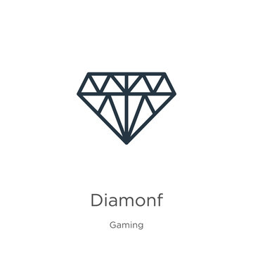 Diamonf icon. Thin linear diamonf outline icon isolated on white background from gaming collection. Line vector diamonf sign, symbol for web and mobile
