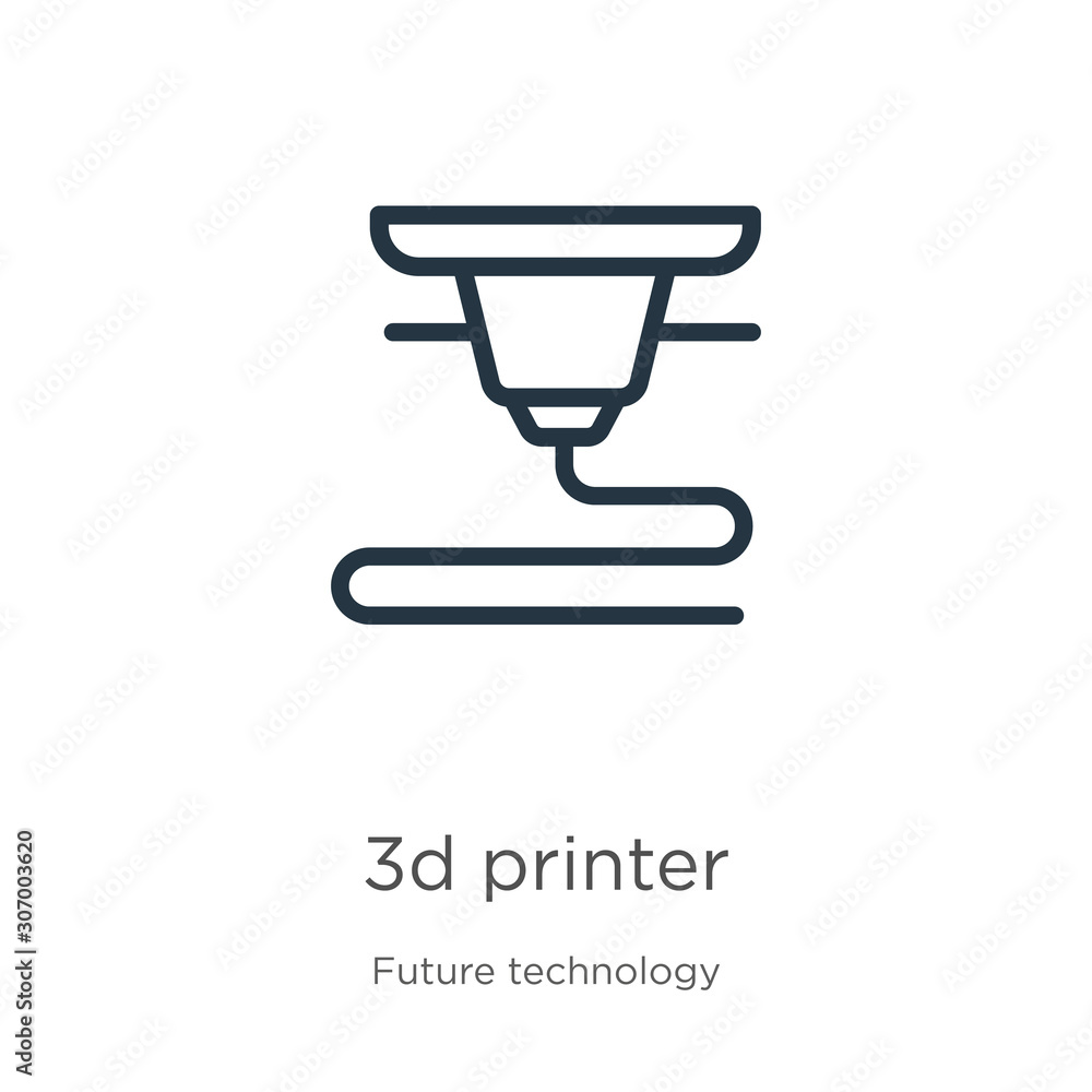Poster 3d printer icon. thin linear 3d printer outline icon isolated on white background from future techno