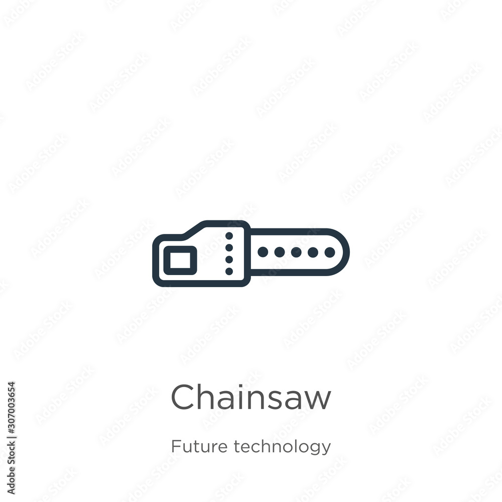 Poster chainsaw icon. thin linear chainsaw outline icon isolated on white background from future technology