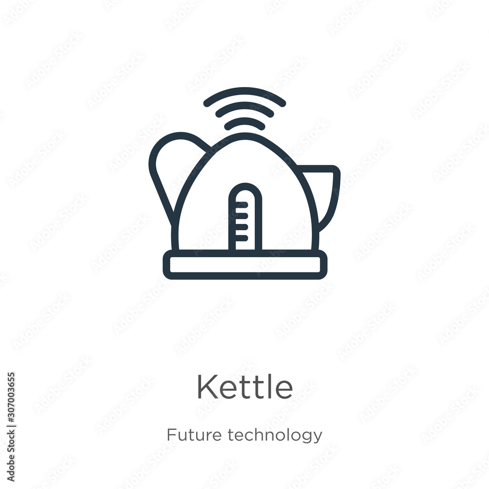 Poster kettle icon. thin linear kettle outline icon isolated on white background from future technology col