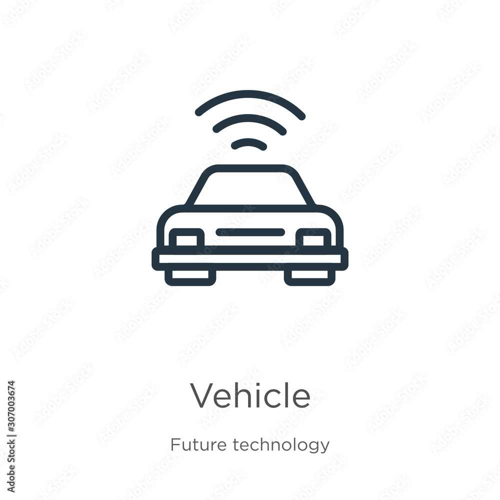 Poster vehicle icon. thin linear vehicle outline icon isolated on white background from future technology c