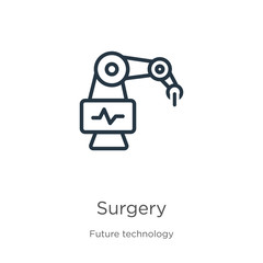 Surgery icon. Thin linear surgery outline icon isolated on white background from future technology collection. Line vector surgery sign, symbol for web and mobile