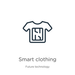 Smart clothing icon. Thin linear smart clothing outline icon isolated on white background from future technology collection. Line vector smart clothing sign, symbol for web and mobile