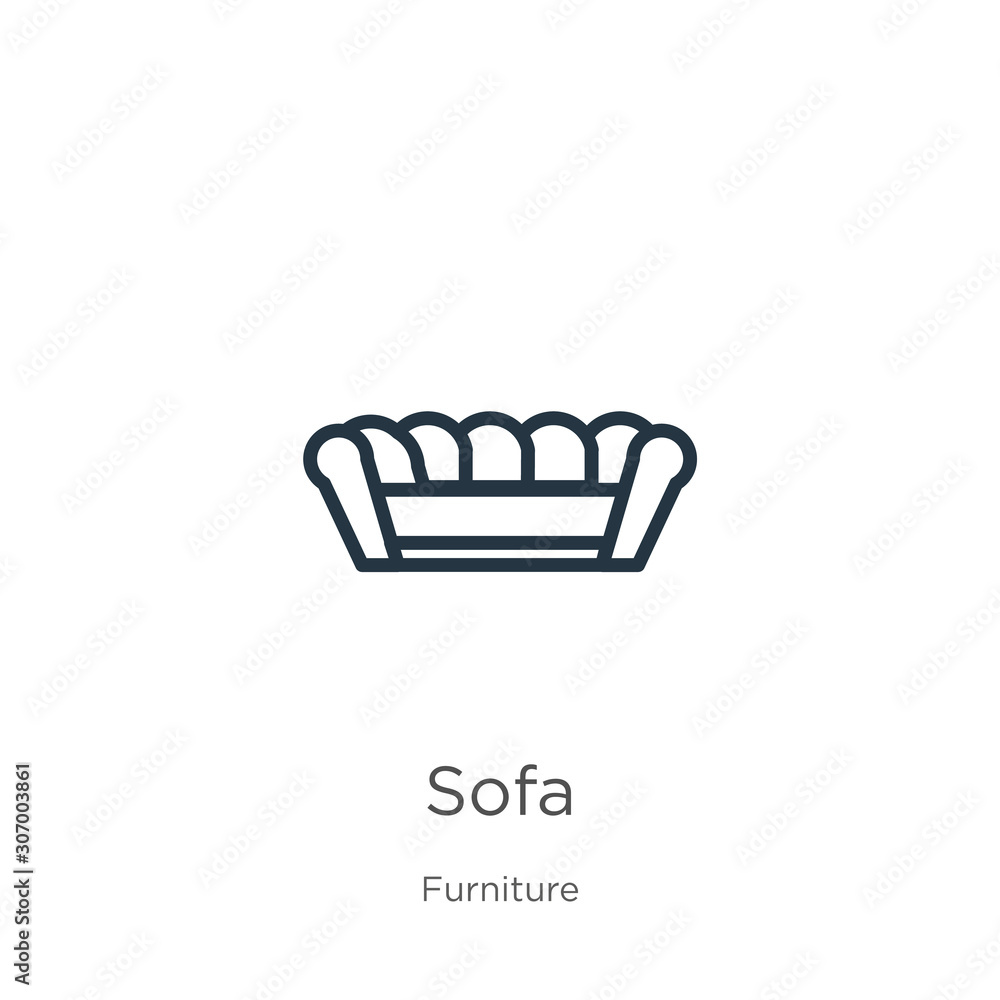 Poster sofa icon. thin linear sofa outline icon isolated on white background from furniture collection. lin