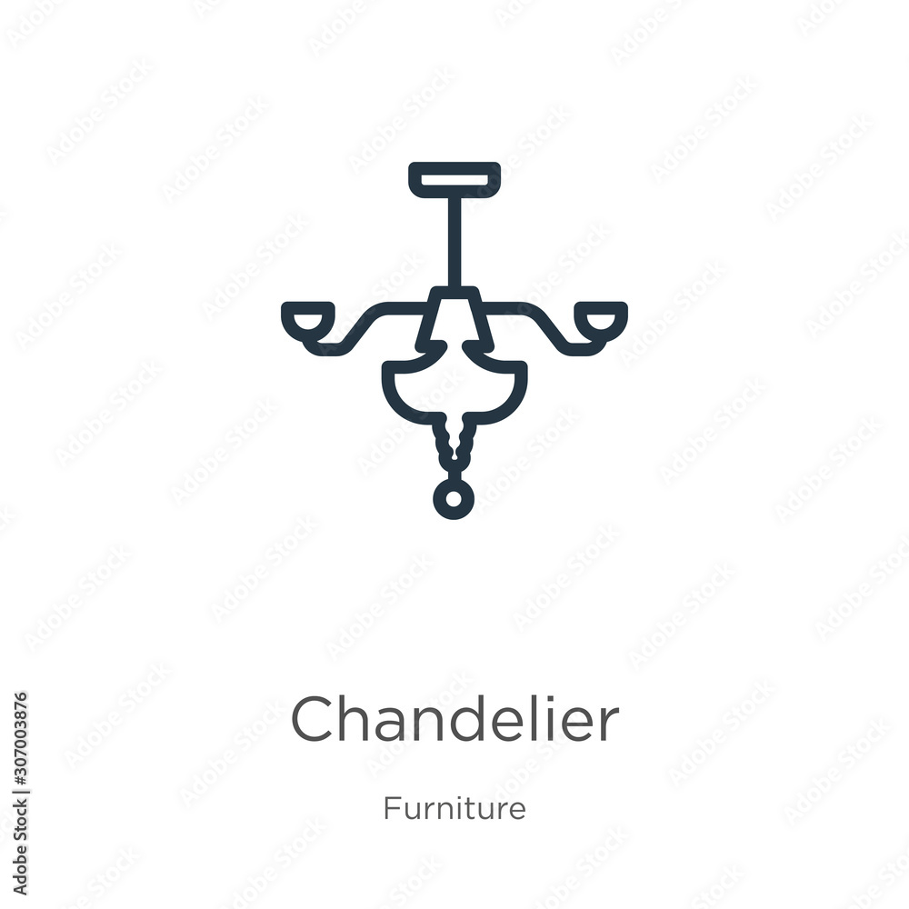 Poster chandelier icon. thin linear chandelier outline icon isolated on white background from furniture col