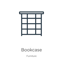 Bookcase icon. Thin linear bookcase outline icon isolated on white background from furniture collection. Line vector bookcase sign, symbol for web and mobile