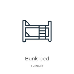 Bunk bed icon. Thin linear bunk bed outline icon isolated on white background from furniture collection. Line vector bunk bed sign, symbol for web and mobile
