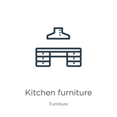 Kitchen furniture icon. Thin linear kitchen furniture outline icon isolated on white background from furniture collection. Line vector kitchen furniture sign, symbol for web and mobile