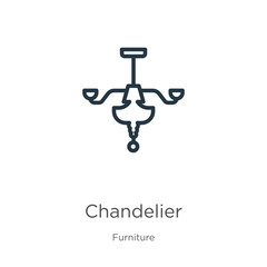 Chandelier icon. Thin linear chandelier outline icon isolated on white background from furniture collection. Line vector chandelier sign, symbol for web and mobile