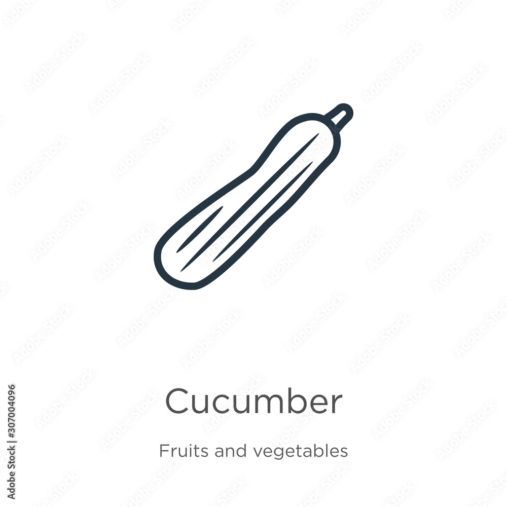Poster cucumber icon. thin linear cucumber outline icon isolated on white background from fruits collection