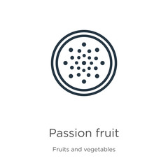 Passion fruit icon. Thin linear passion fruit outline icon isolated on white background from fruits collection. Line vector passion fruit sign, symbol for web and mobile - obrazy, fototapety, plakaty