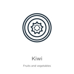 Kiwi icon. Thin linear kiwi outline icon isolated on white background from fruits collection. Line vector kiwi sign, symbol for web and mobile