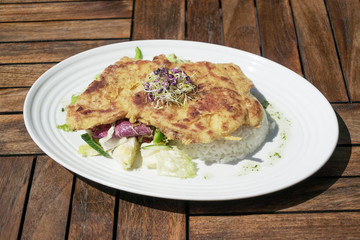 Chicken dish on a restaurant table