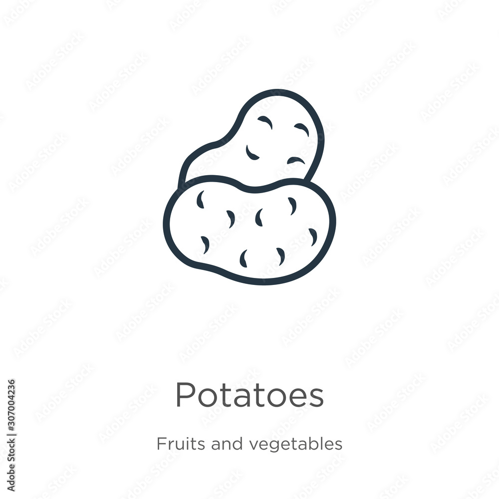 Poster potatoes icon. thin linear potatoes outline icon isolated on white background from fruits collection