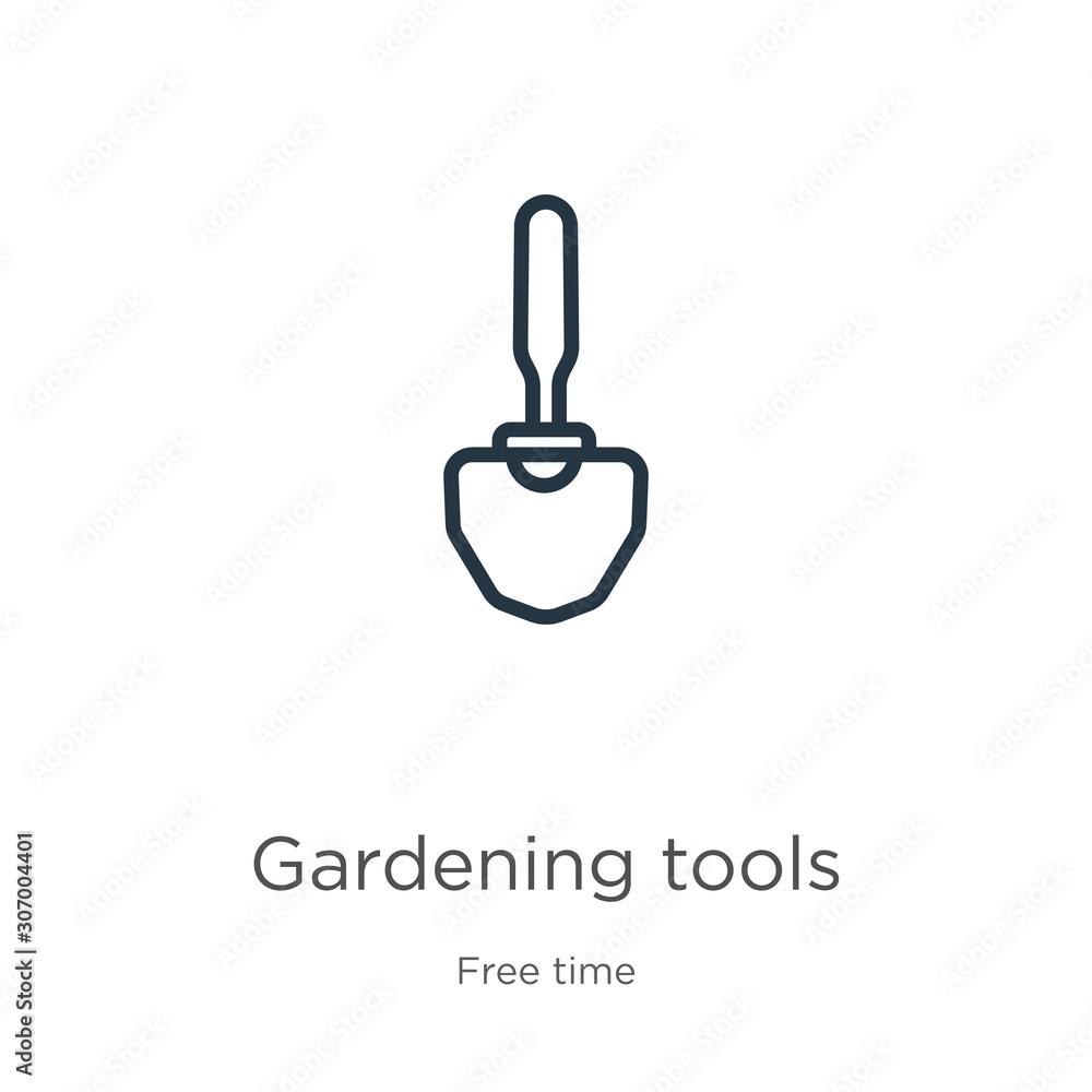 Poster gardening tools icon. thin linear gardening tools outline icon isolated on white background from hob