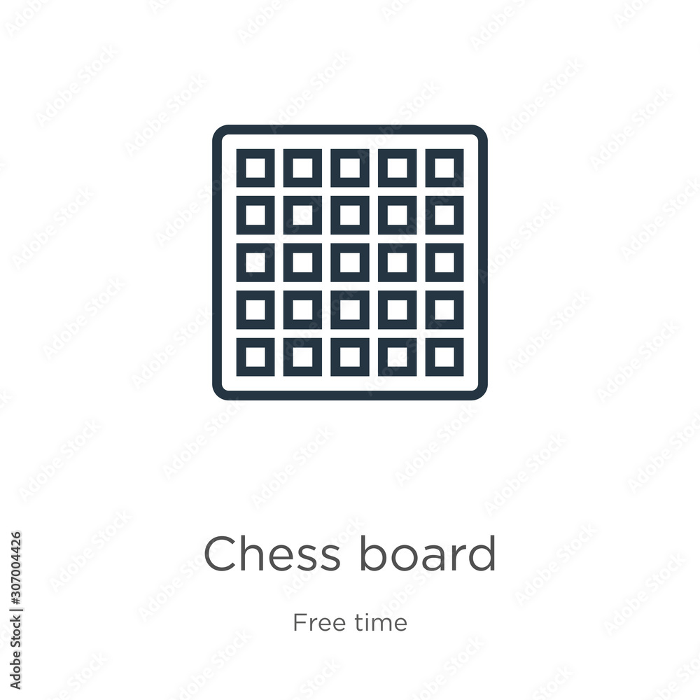 Poster chess board icon. thin linear chess board outline icon isolated on white background from hobbies col