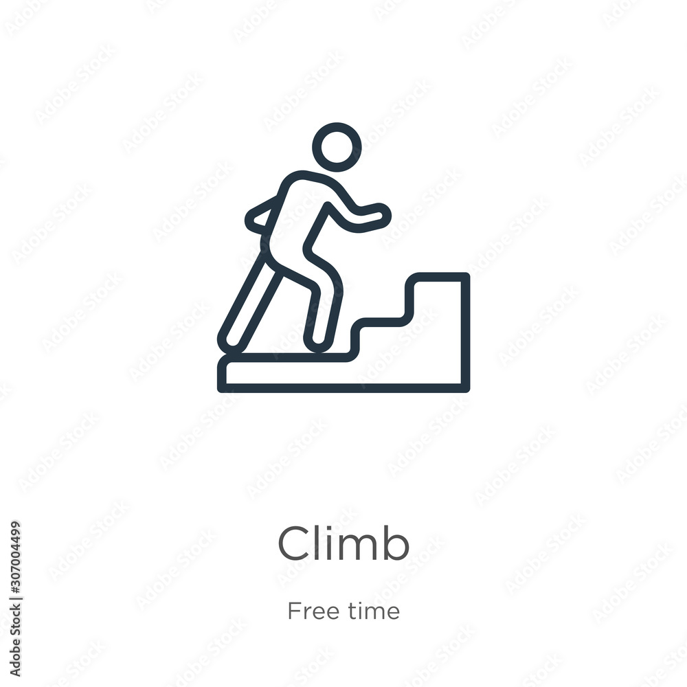 Poster climb icon. thin linear climb outline icon isolated on white background from free time collection. l
