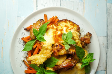 Chicken dish on a restaurant table